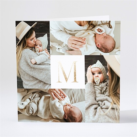 Faire-part naissance initiale en patchwork dorure