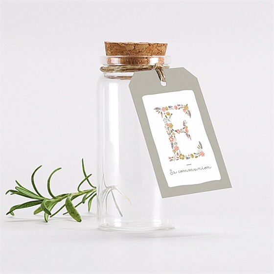 Mignonette communion signature florale étiquette