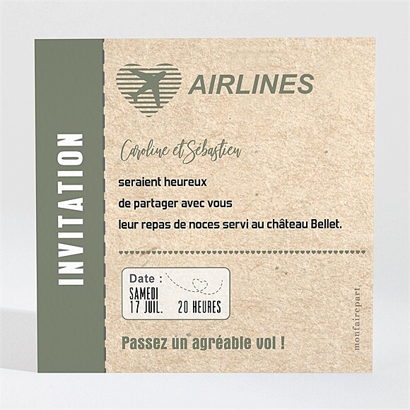 Carton d'invitation mariage Billet d'avion réf.N3002006