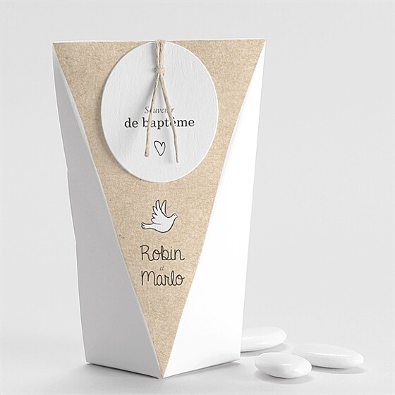 Boîte de dragées baptême pictos jumeaux étui