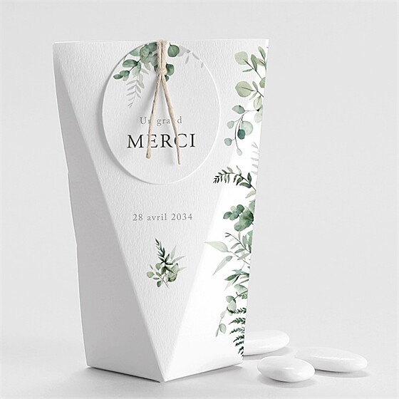 Boîte de dragées baptême l'eucalyptus étui