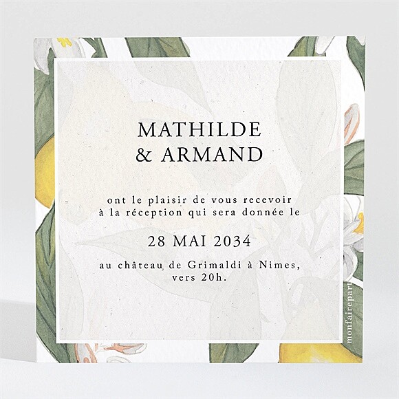 Carton d'invitation mariage Citron réf.N3002087