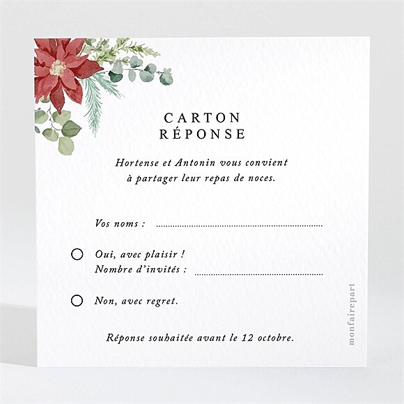 Carton réponse mariage Rose de noël réf.N3002151