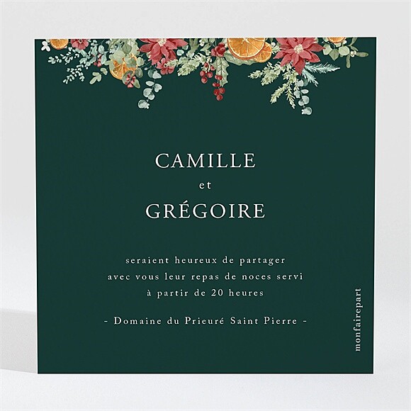 Carton d'invitation mariage Orange de Noël réf.N3002159