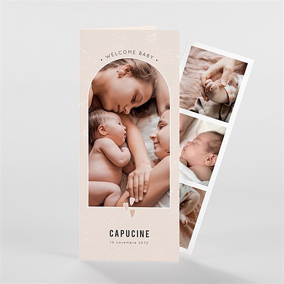 Faire-part naissance cœurs délicats photomaton