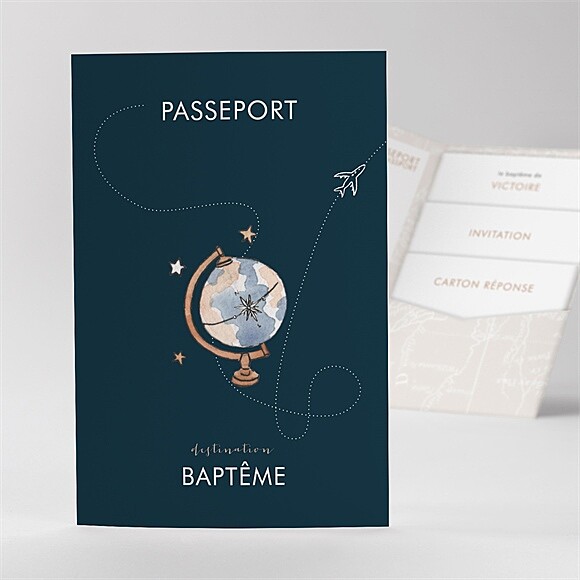 Faire-part de baptême Passeport Bapteme pocketfold réf.N84198