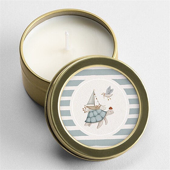 Bougie baptême animaux marins or