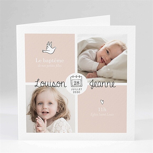 Faire-part de baptême Petites soeurs plié réf.N451664