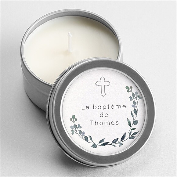 Bougie baptême Adulte eucalyptus argent réf.N3602459