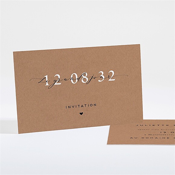 Carton d'invitation mariage Jour J kraft réf.N161274