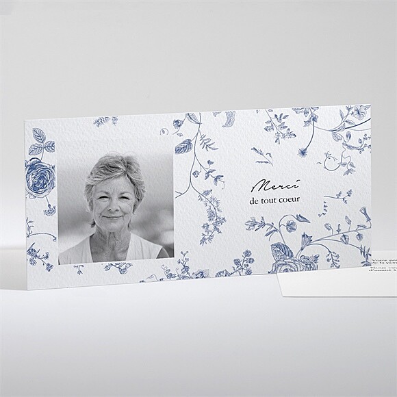 Remerciement décès Fleurs bleues allongé réf.N131170