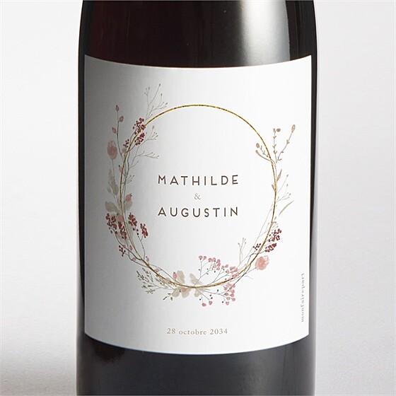 Etiquette de bouteille mariage couronne d'automne