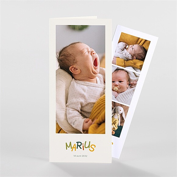 Faire-part naissance Prénom coloré photomaton réf.N88124