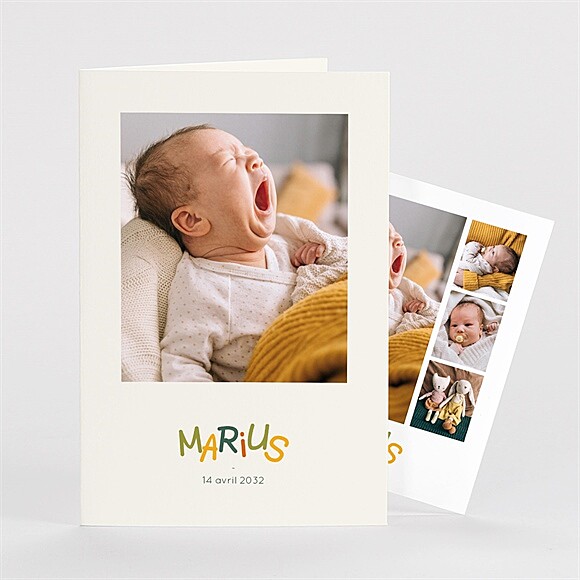 Faire-part naissance Prénom coloré plié duo réf.N63116