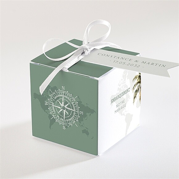 Boîte de dragées mariage Passeport tropical réf.N340819