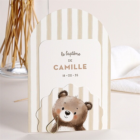 Faire-part de baptême Ours en rayures réf.D20102