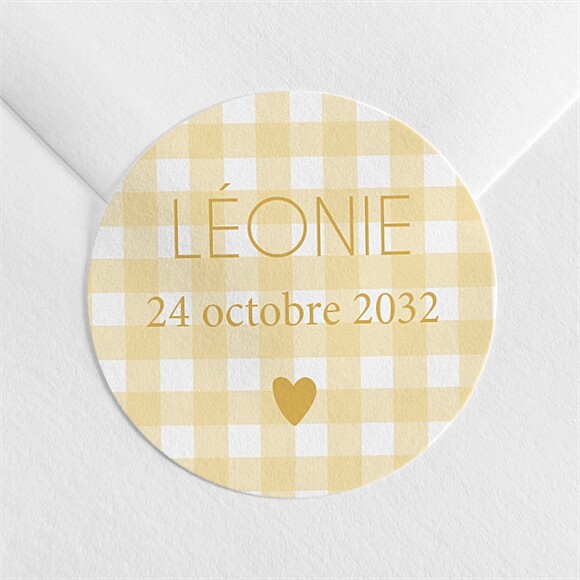 Sticker naissance Jaune vichy réf.N3602239