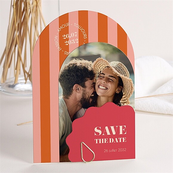Faire-part mariage Orange et fuchsia multicartes réf.D21106