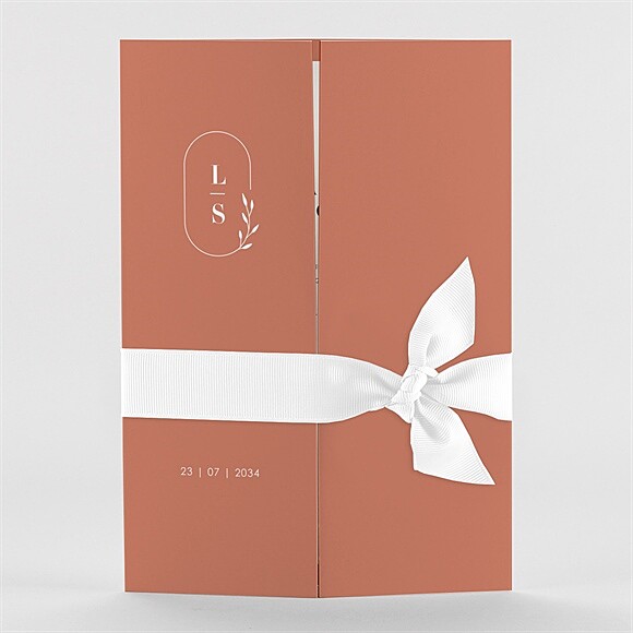 Faire-part mariage Terracotta initiales 2 volets réf.N71117